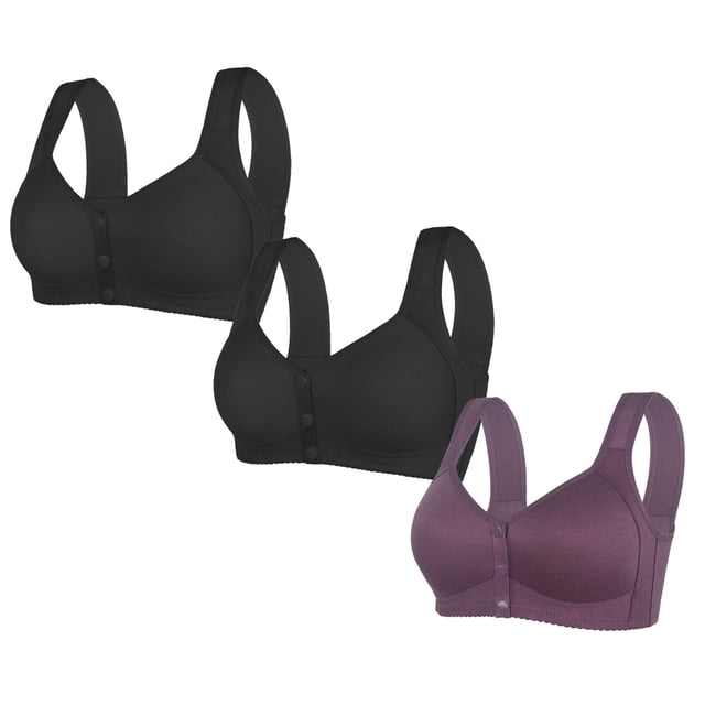 LOVZFMLL 3 Pack Plus Size Bras for Women Solid Color Comfort Soft Push Up Bra No Underwire Full Coverage Front Closure Everyday Bralettes V M