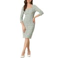 thumbnail image 1 of INSPIRE CHIC Robe à Carreaux pour Femme Encolure Carrée Manches 3/4 Moulante Midi Robe de Travail L Vert, 1 of 6