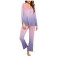 thumbnail image 1 of Timegard Ensembles de Pyjamas pour Femmes 2 Pcs Confortables Couleur Dégradée Manches Longues Col en V Haut et Pantalon Tenues de Pjs, 1 of 5