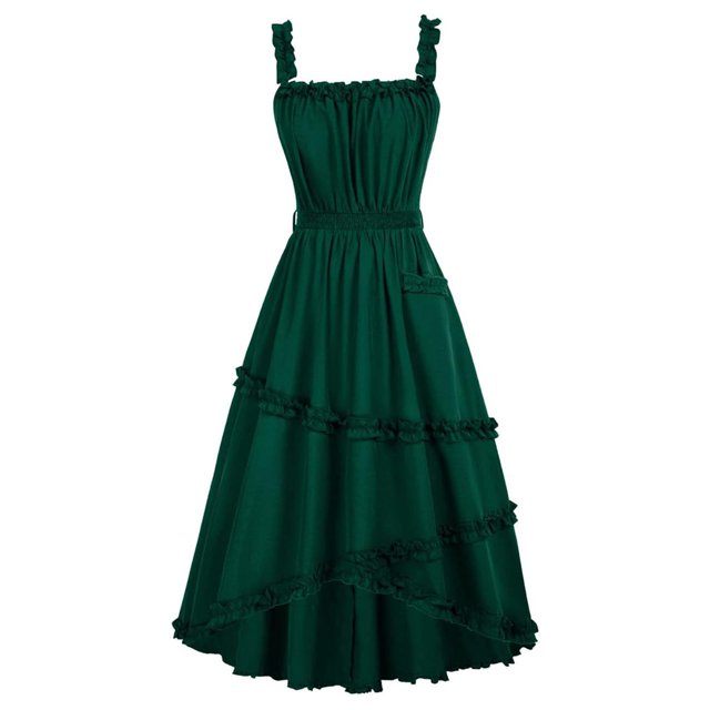 Pisexur Robe Renaissance pour Femme à Encolure Carrée, Robe Maxi à Dos Nu, Mode, Volants, Robes de Cocktail, Élégante, Sans Manches, Robe d'Invitée de Mariage, Couleur Unie, Fluide, Robes de Retour à la Maison