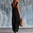 thumbnail image 4 of SZJXBUY Combinaison pour Femmes Chic Décontractée Sans Manches à Volants Col Ras du Cou Boutonnée devant Jambes Larges Combinaisons Coupe Ample Bohème Chic Salopette avec Poches Noir,P, 4 of 7
