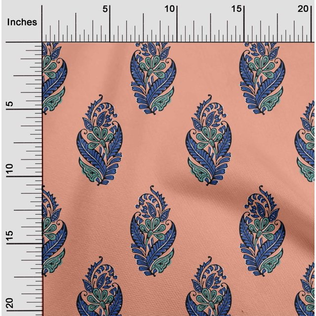 oneOone Polyester Lycra Fabric Leaves & Floral Block Print Fabric BTY 56 Inch Wide