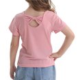 thumbnail image 1 of Girls Bow Back T Shirts Kids Ribbed Crew Neck Short Sleeve Tops Summer Trendy Tees, 1 of 6