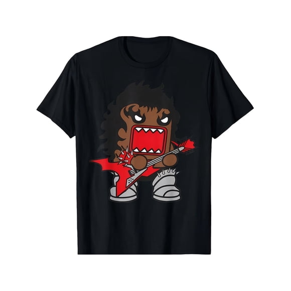 T Shirt Men'S Domo Kun Rock Band Graphic | Y2K Anime Style Black Casual Top Wild Domo Kun With Electric Guitar Print