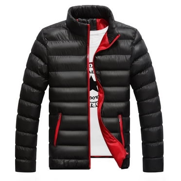 RKSTN Puffer Jacket Men Solid Colid Slim Casual Stand-up Collar Down Jacket Full Zipper Winter Warm Windproof Cotton Jacket Coats with Pockets