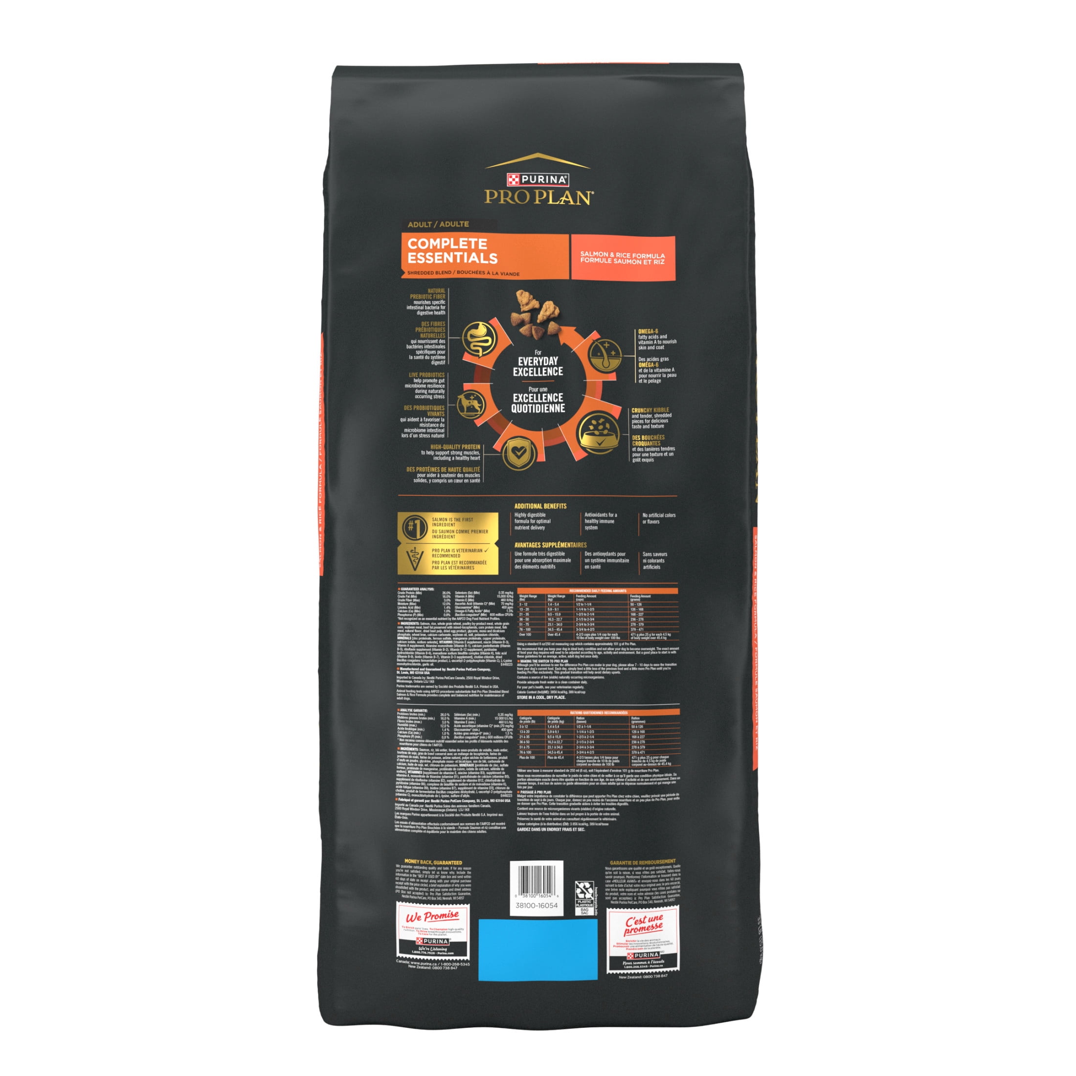 Purina Pro Plan Complete Essentials Bouchées à la viande Saumon et riz, Nourriture Sèche pour Chien, 15 kg