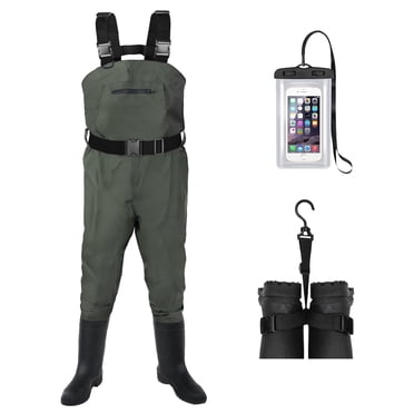 Fishing Waders for Men & Women, Waterproof 2-Ply Nylon/PVC Chest Wader with Boots for Outdoor Sizes 4-13 Bootfoot(M11,Green)