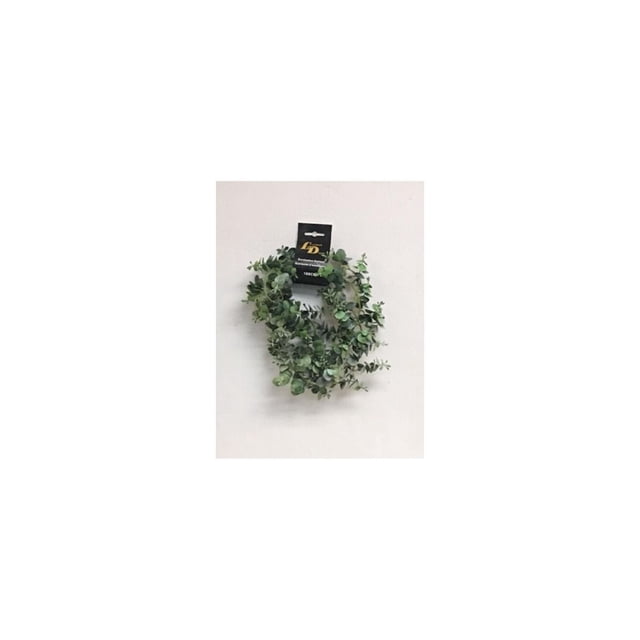 Lerman Decor's eucalyptus garland hanging on a white wall, featuring 70.85 inches of artificial eucalyptus leaves in natural green tones with a matte finish, ideal for year-round home or office décor and suitable as a maintenance-free decorative accent.
