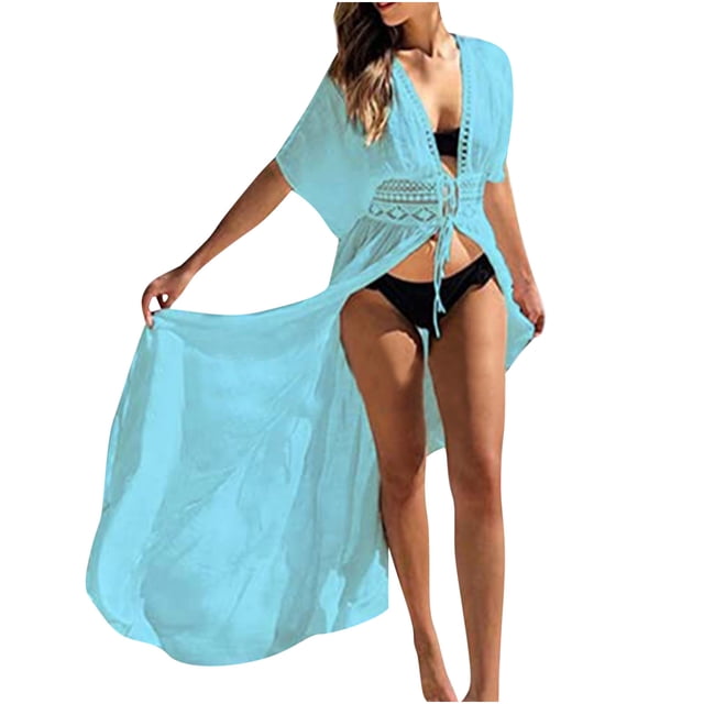 Cache-maillots de Bain pour Femmes Mode Décontractée Printemps et Été Ajouré Plage Style Long Cache-Maillots Cache-Maillots pour Femmes en Liquidation