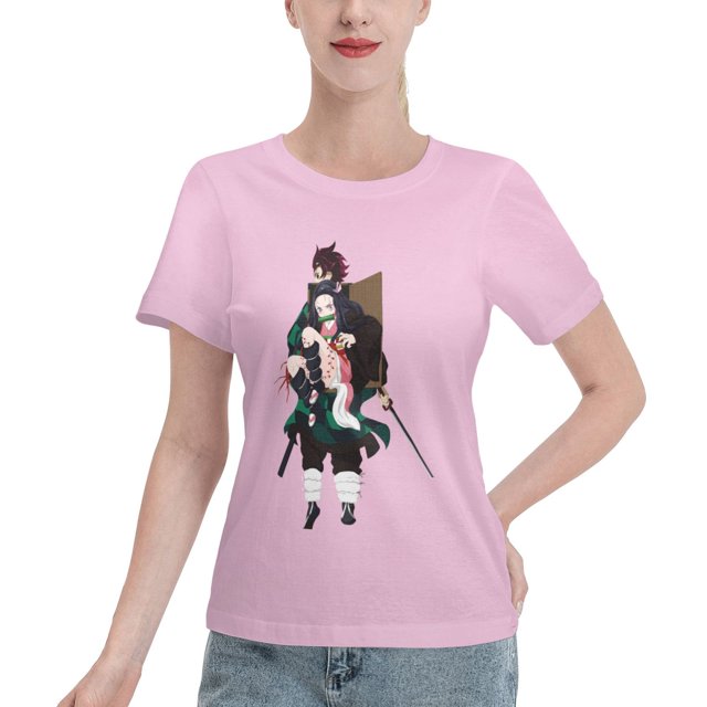 T-Shirt Basique à Manches Courtes pour Femmes Demon Slayer : Tanjirou et Nidouzi