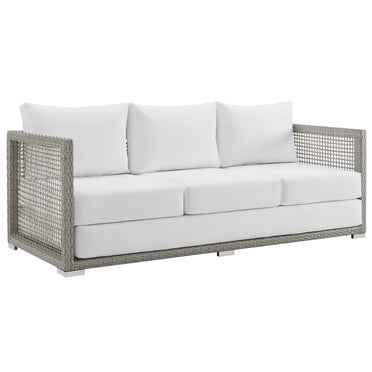 Modway Aura Canapé de Patio Extérieur Moderne en Rotin et Tissu, Gris et Blanc