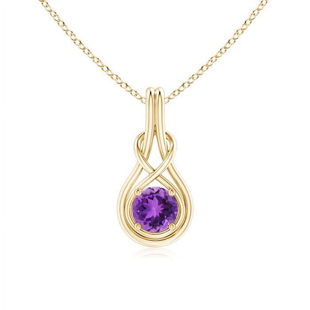 Angara Collier en Améthyste Naturelle - Pendentif Solitaire en Améthyste Ronde Nœud Infini en Or Jaune 14 K pour Femmes