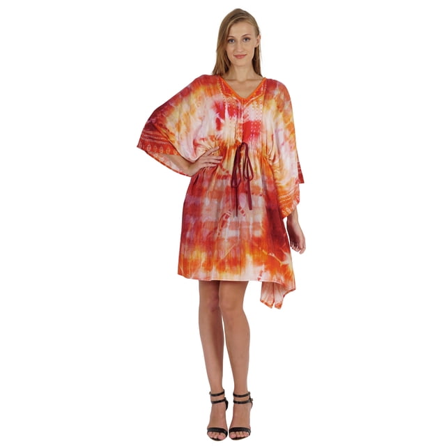 Bimba Robe Caftan Imprimée Maxi Robe Robe pour Femmes Tenue de Plage Courte Couvre-Maillot