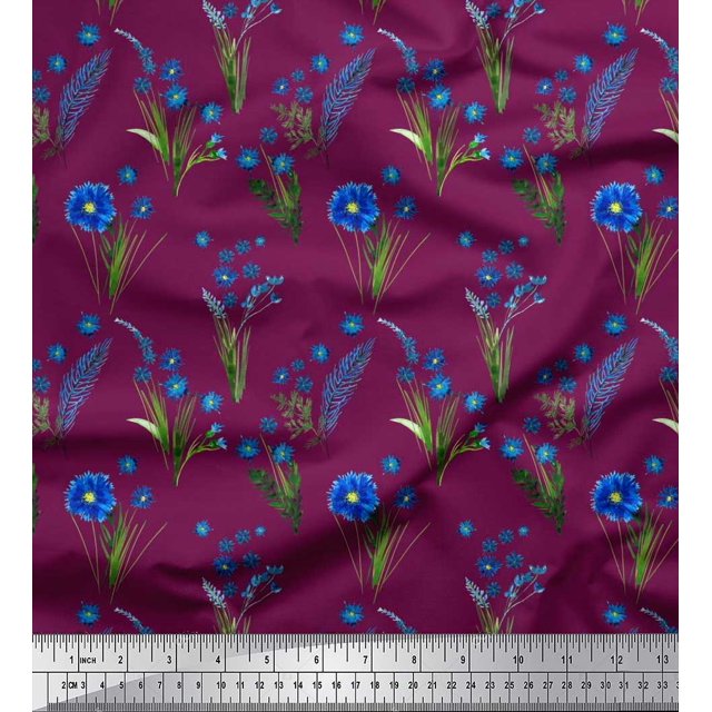 Soimoi Poly Georgette Fabric Leaves & Aster Floral Printed Craft Fabric by The Yard 52 Inch Wide