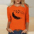 thumbnail image 2 of Dadaria Chemise Orange pour Femmes Manches 3/4 T-Shirt Col Rond Été Chandail Blouses m, 2 of 4