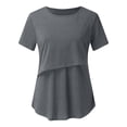 thumbnail image 4 of DPTALR Pregnancy Nursing Short Sleeve Tops Solid Color Round Neck Breastfeeding Blouse, 4 of 7