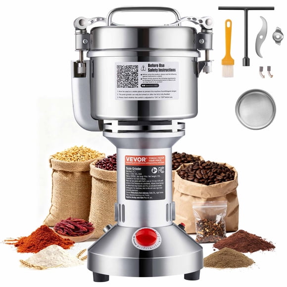 KFFKFF 750g Grain Mill Grinder Electric, High Speed 2000W Commercial Spice Grinders, Stainless Steel Pulverizer Powder Machine, for Dry Grains Spices Cereals Coffee Corn Pepper, Straight Type