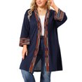 thumbnail image 1 of GRACE & GRANDEUR Women's Plus Size Color Contrast 3/4 Sleeves Open Front Cardigan, 1 of 7