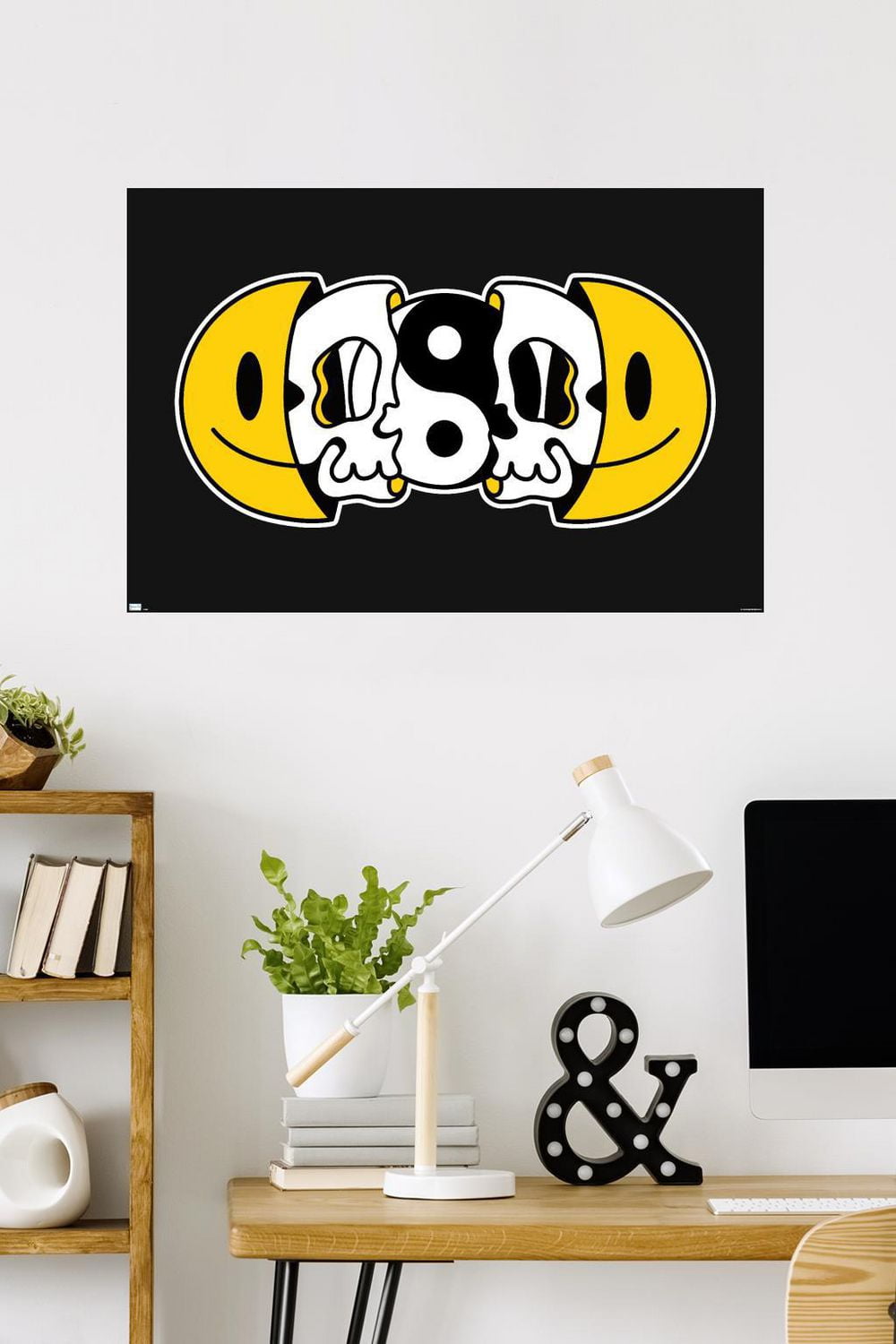 Yin Yang Smile Face Skull Wall Poster, 22.375" x 34"