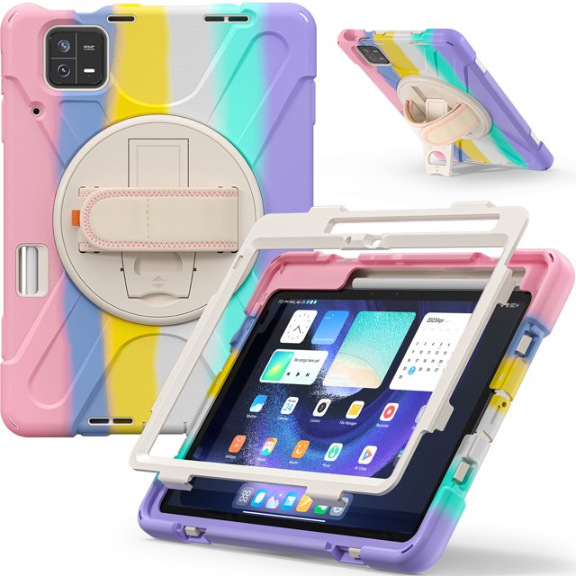 For Xiaomi Pad 6 Pro / Xiaomi Pad 6 case 2023 11" kids Case with Rotating Stand Hand Strap Pencil Holder Shockproof tablet cover Colorful PInk Xiaomi Pad 6(6 Pro)