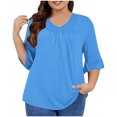 thumbnail image 1 of Timegard Hauts Grande Taille pour Femmes Col en V Froncé à Volants Manches 3/4 T-Shirts Confortables Décontractés Amples, 1 of 5