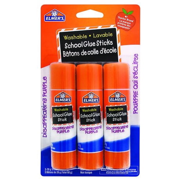 Elmer's Disappearing Purple School Glue Sticks, Washable, Non-Toxic, 20 g, 3 Count