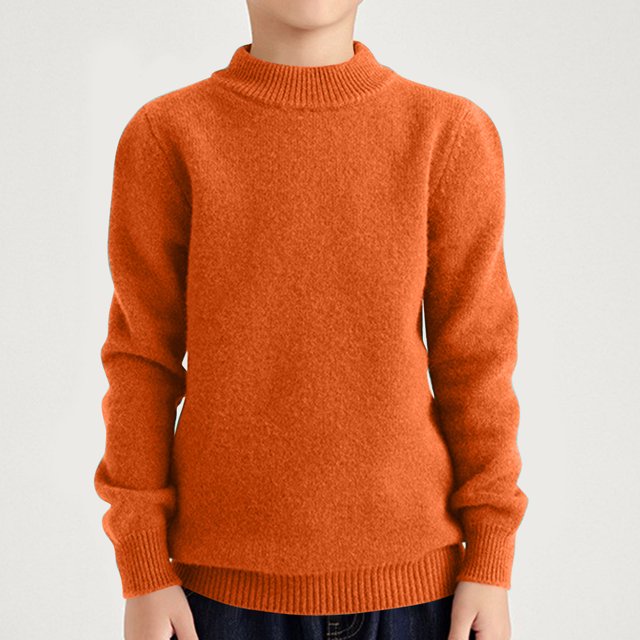 LWFFDAW Long Sleeve Shirts for Kid Boys Girls Trendy Ribbed Knitted Tops Solid Color Basic Shirts Mock Neck Pullover Tops Children Clothes Orange Size 130