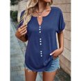 thumbnail image 4 of Birdeem Womens Summer Solid Color V-Neck Button Top Short Sleeve Lapel Shirt, 4 of 8