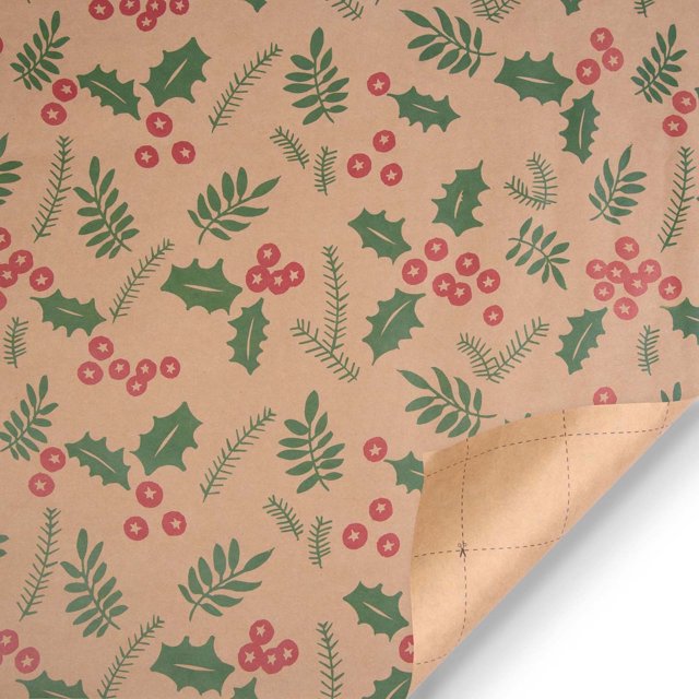 PVCS Holiday Reversible Wrapping Paper Bundle, Rustic Christmas (Pack of 1, 145 sq. ft. ttl) Red Fruit