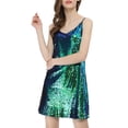 thumbnail image 3 of INSPIRE CHIC Robe pour Femme Paillettes Scintillantes Col en V Bretelles Ajustables Robe de Bal Courte 2TG Vert, 3 of 8