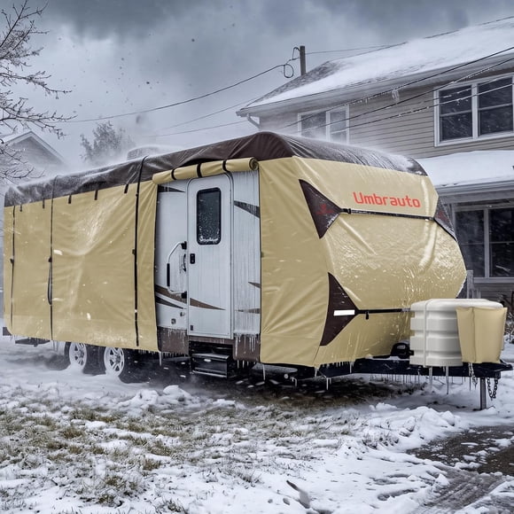Umbrauto Travel Trailer RV Cover 20' ~ 22' – Upgraded 9-Layer Top Camper Cover, Waterproof & Windproof Heavy Duty Toy Hauler RV Cover for Winter Snow with Tongue Jack Cover, Gutter Covers