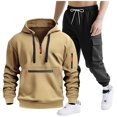 thumbnail image 1 of Mens Hooded Tracksuit, Long Sleeve Zipper Pocket Pullover and Drawstring Work Pants Set, Casual Two-Piece Outfit, 1 of 9