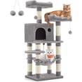 thumbnail image 1 of FEANDREA Arbre à Chat Tour de 56,3 Pouces, Poteau à Griffer Perchoirs en Peluche Hamac Condo, Gris Pâle, 1 of 9