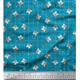 thumbnail image 1 of Soimoi Blue Rayon Fabric Check & Floral Print Fabric by Yard 42 Inch Wide, 1 of 6