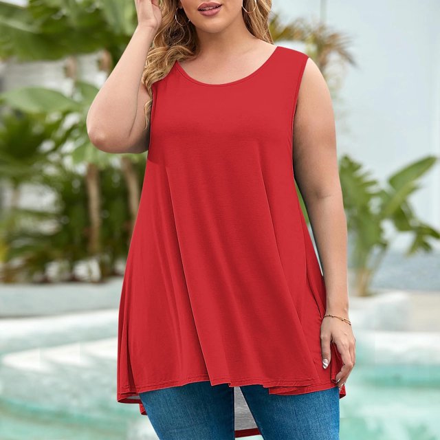 AherBiu Camisoles d'Été Grande Taille pour Femmes, Coupe Ample, Col Ras du Cou, Sans Manches, Ourlet Fluide, Mode, T-Shirt Basique