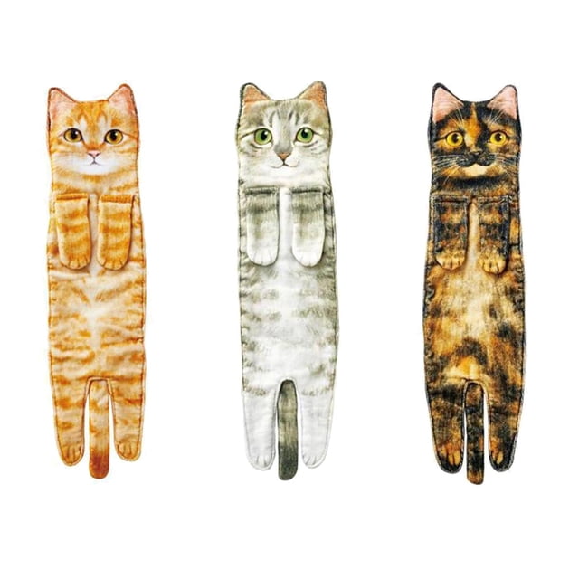 GUOOL 3 pieces Cat Funny Hand Towels Decorative Drying Towel Bathroom Drying Hands B