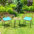 thumbnail image 3 of Gymax Ensemble Bistro de Patio en Rotin 3 Pcs Ensemble de Mobilier de Conversation avec Coussins Turquoise, 3 of 10