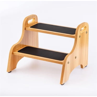 StrongTek 2 Step Stool for Kids  Adults Portable Handles Footstool Non-Slip Stepping Stool for High Beds, Kitchen, Bathroom Heavy-Duty Support (Natural)