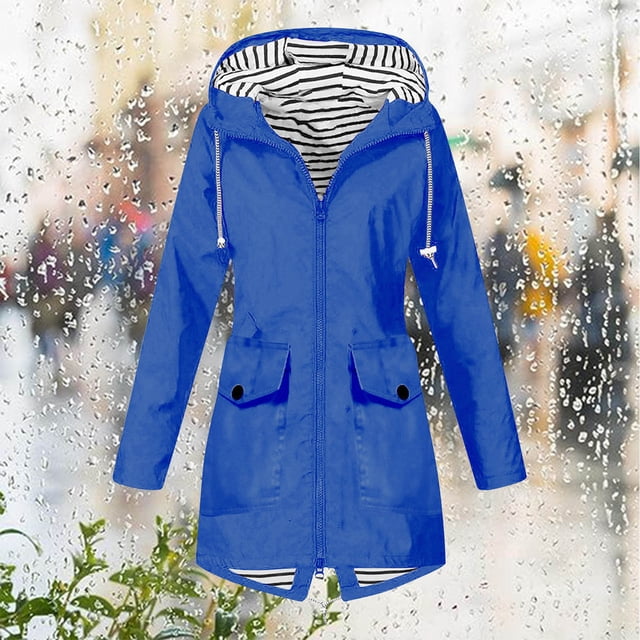 Meichang Manteau de Pluie pour Femmes Grande Taille Imperméable avec Capuche Actif Plein Air Randonnée Coupe-Vent Automne Manteau Décontracté Manches Longues Fermeture Éclair Complète Trench