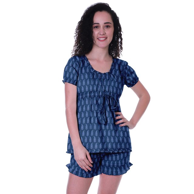 Moomaya Pyjama en Coton pour Femmes, Ensemble de Nuit 2 Pcs avec Shorts, Ensembles de Pyjama avec Shorts