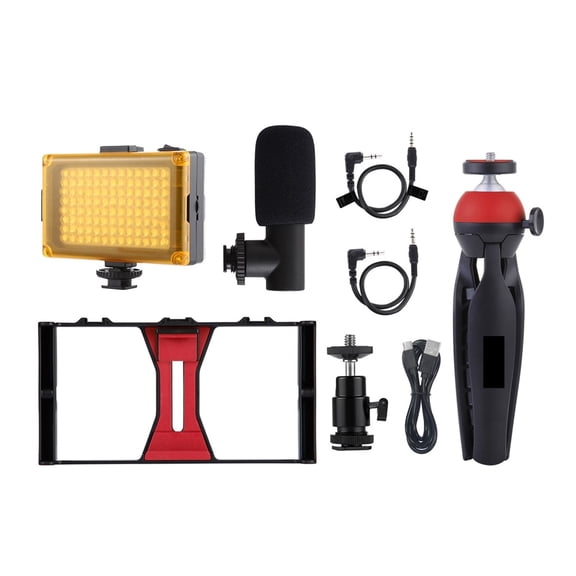 4 In 1 Vlogging Live Broadcast Smartphone Video Rig +104 LEDs Studio Light &amp; Microphone+Tripod Mount+Cold Shoe Tripod Head ,Photographic Equipment