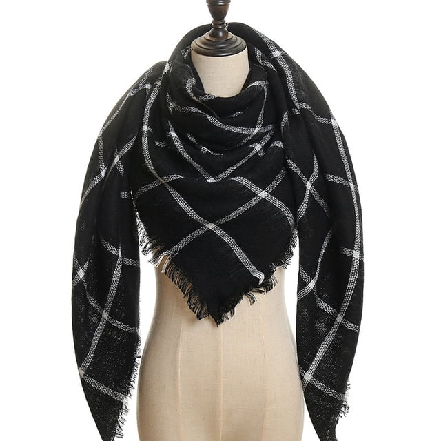 Foulard Chaude pour Femmes Châles Carrés Foulards Infini Rayures Carreaux Surface Rugueuse,17#