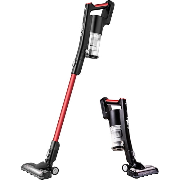 EUREKA NEC100C Aspirateur Sans Fil Léger avec Phares DEL, Balai et Aspirateur à Main Pratiques, de Base, Rouge, Noir