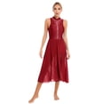 thumbnail image 1 of Sinleey Costumes de Danse Lyrique pour Femmes Robe Longue Fluide en Tulle Sans Manches à Sequins Moderne Contemporain Bordeaux m, 1 of 6