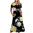 thumbnail image 1 of Dvkptbk Robes d'Été pour Femmes 2024 Mode Décontractée Bohème à Fleurs Robes de Plage Manches Courtes Col Rond Robe d'Été Fluide Maxi Robe de Plage Longue Robe Midi de Plage avec Poches P-2TG, 1 of 4