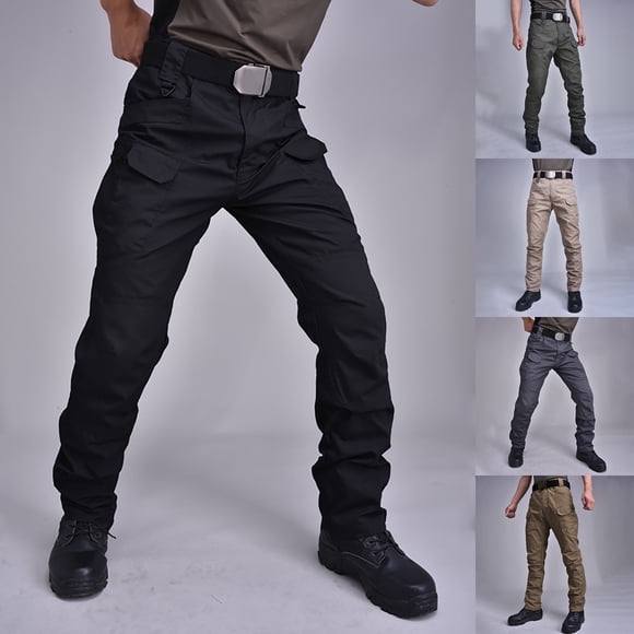 CFLVAEK Mens Tactical Cargo Pants with MultI Pockets Big and Tall Wide Leg Hiking Cargo Pant Solid Color Cotton Workout Trousers Brown M