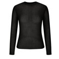 thumbnail image 3 of IROINID Liquidation Hauts à Manches Longues pour Femmes Couleur Unie Col Rond Écrasé Respirant Blouse Tricotée Creuse Pull, Noir, 3 of 6