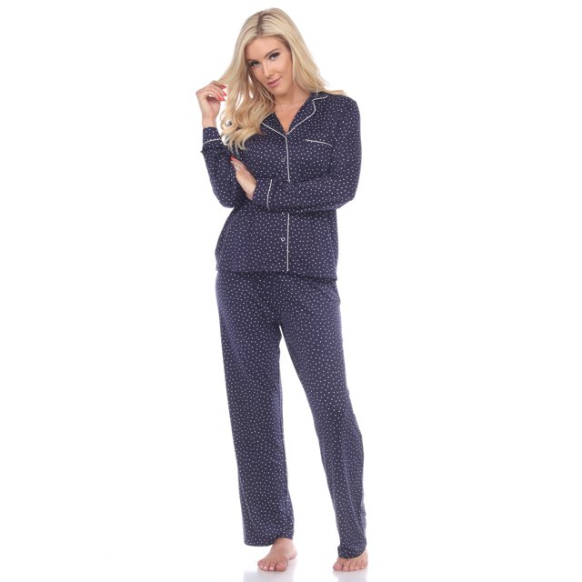 White Mark Women's Polka Dots Long Sleeve Button-Down Pajama Set