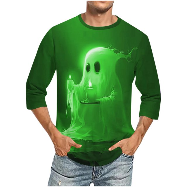 Birdeem T-Shirts à Manches Longues pour Hommes Imprimé Col Rond Mode Décontractée Manches Courtes Blouses Chemises Manches Longues Chemises de Noël pour Hommes