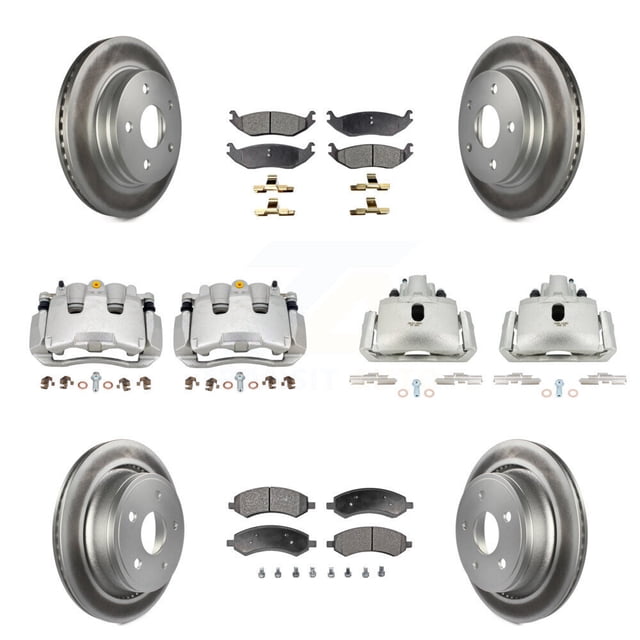 Transit Auto Front Rear Disc Brake Caliper Coated Rotors and Semi-Metallic Pads Kit (10Pc) for Car Ram 1500 Classic Dodge KCG-100849P
